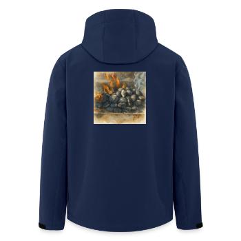 Barbecue Motif with Embers and Flame - Watercolor - Men’s Recycled Softshell Jacket by Stanley/Stella - navy - Back - AI Model Male 185 light (185cm)