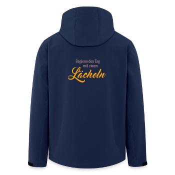 positive Sprüche Beginne den Tag mit einem Lächeln - Recycelte Männer Softshell-Jacke von Stanley/Stella - Navy - Hinten - AI Model Male 185 light (185cm)