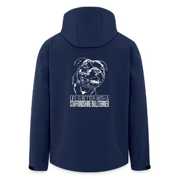 STAFFORDSHIRE BULLTERRIER Life is better Wilsigns - Recycelte Männer Softshell-Jacke von Stanley/Stella - Navy - Hinten - AI Model Male 185 light (185cm)