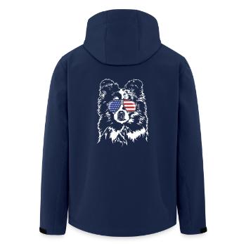 Shetland Sheepdog America Flag Dogs Wilsigns - Men’s Recycled Softshell Jacket by Stanley/Stella - navy - Back - AI Model Male 185 light (185cm)