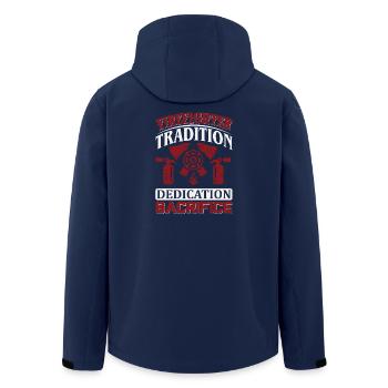 Feuerwehr-Tradition mit Helm und Brandlöscher - Recycelte Männer Softshell-Jacke von Stanley/Stella - Navy - Hinten - AI Model Male 185 light (185cm)