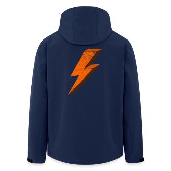 Energetischer Blitzeffekt in Orange 3D - Recycelte Männer Softshell-Jacke von Stanley/Stella - Navy - Hinten - AI Model Male 185 light (185cm)