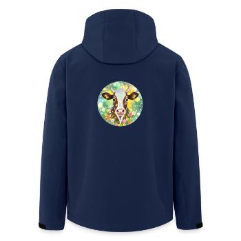 T Shirt Motif Cow with Flower Decoration Gift Idea - Men’s Recycled Softshell Jacket by Stanley/Stella - navy - Back - AI Model Male 185 light (185cm)