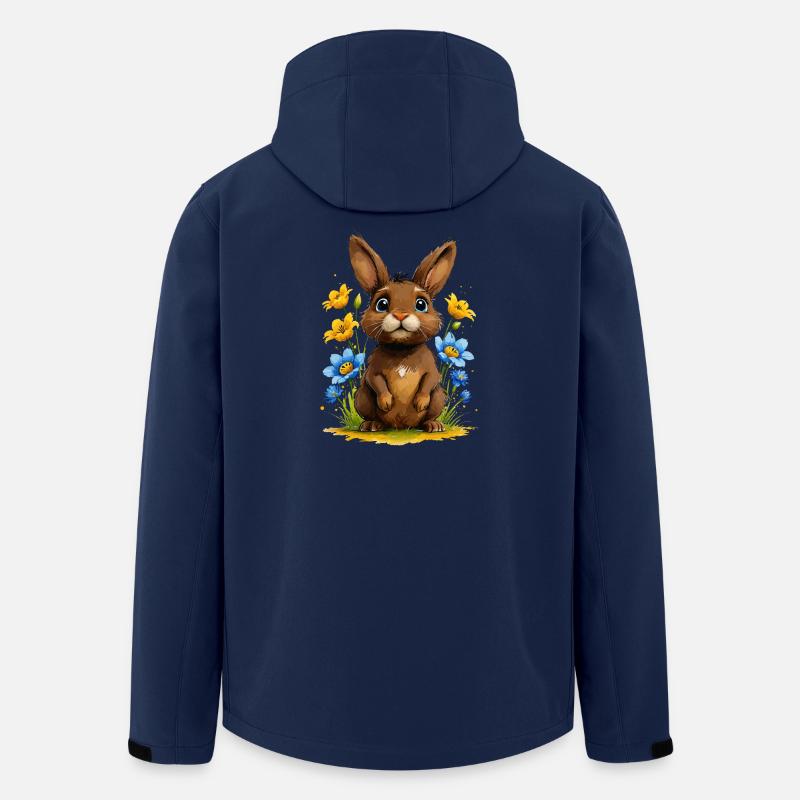 Lapin brun mignon parmi les fleurs - Veste softshell homme en polyester recyclé Stanley/Stella - marine
