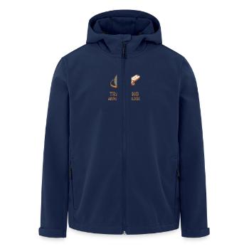 Travelling Around the Globe – Flugzeug & Globus - Recycelte Männer Softshell-Jacke von Stanley/Stella - Navy - Vorne - AI Model Male 185 light (185cm)