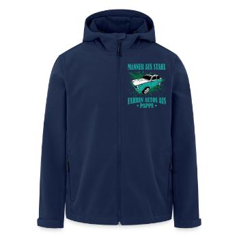 GDR Trabi Men made of steel, drive cars made of cardboard - Men’s Recycled Softshell Jacket by Stanley/Stella - navy - Front - AI Model Male 185 light (185cm)