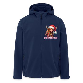 Highland Cattle with Christmas Hat Merry Christmas - Men’s Recycled Softshell Jacket by Stanley/Stella - navy - Front - AI Model Male 185 light (185cm)