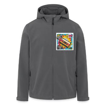 90er-Vibes: Comic-Kassette im Retro-Look - Recycelte Männer Softshell-Jacke von Stanley/Stella - Anthrazit - Vorne - AI Model Male 185 light (185cm)