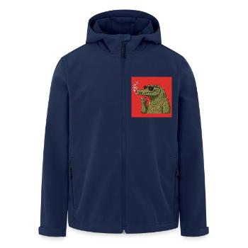 Crocodile fumant avec chaîne en or et lunettes de soleil - Veste softshell homme en polyester recyclé Stanley/Stella - marine - Devant - AI Model Male 185 light (185cm)