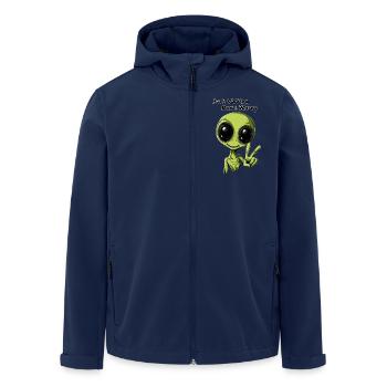 Just Visiting Don't Worry - Funny Alien Design - Men’s Recycled Softshell Jacket by Stanley/Stella - navy - Front - AI Model Male 185 light (185cm)