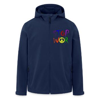 STOP WAR with Peace Sign Peace Symbol – NO WAR - Men’s Recycled Softshell Jacket by Stanley/Stella - navy - Front - AI Model Male 185 light (185cm)