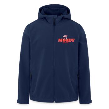Moody as fuck with cherries – font in red - Men’s Recycled Softshell Jacket by Stanley/Stella - navy - Front - AI Model Male 185 light (185cm)