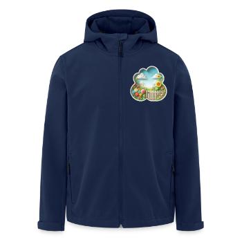 Garten mit Blume auf Blumenwiese und Sonnenblume - Recycelte Männer Softshell-Jacke von Stanley/Stella - Navy - Vorne - AI Model Male 185 light (185cm)