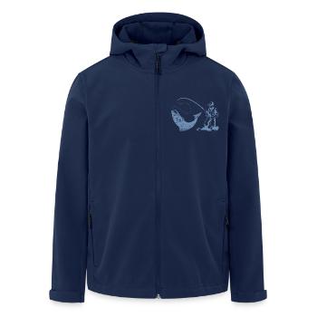 Silhouette de pêcheur avec canne à pêche et truite - Veste softshell homme en polyester recyclé Stanley/Stella - marine - Devant - AI Model Male 185 light (185cm)