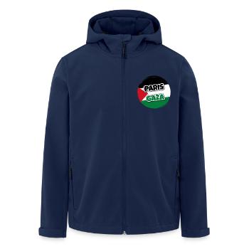Drapeau de la Palestine rond avec texte PARIS GAZA - Veste softshell homme en polyester recyclé Stanley/Stella - marine - Devant - AI Model Male 185 light (185cm)