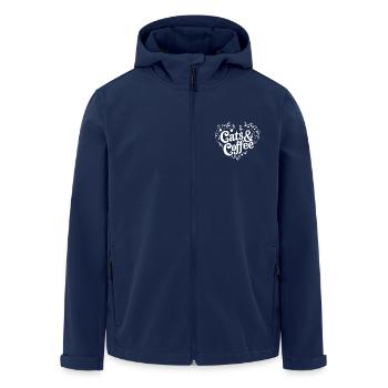 I love cats and coffee - Men’s Recycled Softshell Jacket by Stanley/Stella - navy - Front - AI Model Male 185 light (185cm)