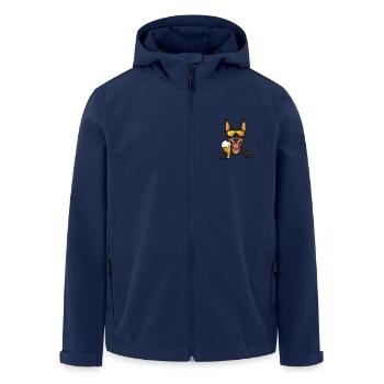 Doberman Dog Après Ski Beer Comic - Men’s Recycled Softshell Jacket by Stanley/Stella - navy - Front - AI Model Male 185 light (185cm)