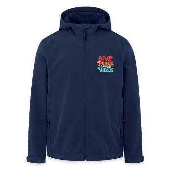 Love Peace & Good Vibe Retro Saying - Men’s Recycled Softshell Jacket by Stanley/Stella - navy - Front - AI Model Male 185 light (185cm)