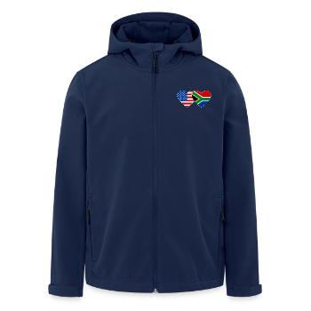 États-Unis, Afrique du Sud, drapeau, forme de coeur - Veste softshell homme en polyester recyclé Stanley/Stella - marine - Devant - AI Model Male 185 light (185cm)