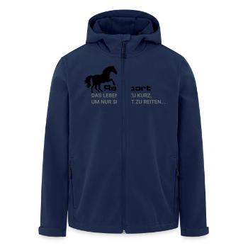 Lebe im Galopp: "Das Leben ist zu kurz...." - Recycelte Männer Softshell-Jacke von Stanley/Stella - Navy - Vorne - AI Model Male 185 light (185cm)