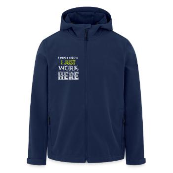 Ich weiß nicht, ich arbeite hier nur lustiges humorvolles Zitat - Recycelte Männer Softshell-Jacke von Stanley/Stella - Navy - Vorne - AI Model Male 185 light (185cm)