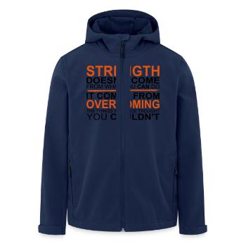 Strength comes from Overcoming - Men’s Recycled Softshell Jacket by Stanley/Stella - navy - Front - AI Model Male 185 light (185cm)