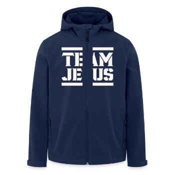 Jesus Team - Men’s Recycled Softshell Jacket by Stanley/Stella - navy - Front - AI Model Male 185 light (185cm)