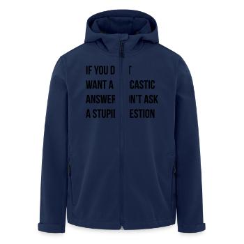sarcastic comment - Men’s Recycled Softshell Jacket by Stanley/Stella - navy - Front - AI Model Male 185 light (185cm)