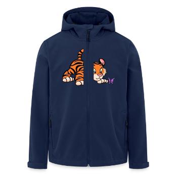 Baby Tiger with Butterfly - Men’s Recycled Softshell Jacket by Stanley/Stella - navy - Front - AI Model Male 185 light (185cm)