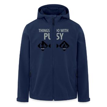 Things that you can do with a pussy. - Men’s Recycled Softshell Jacket by Stanley/Stella - navy - Front - AI Model Male 185 light (185cm)