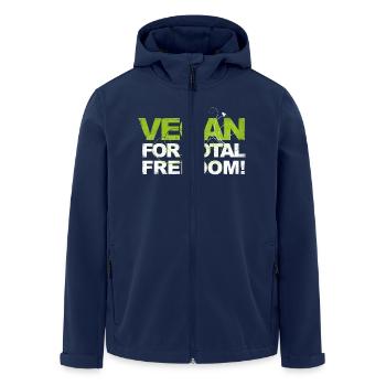 VEGAN FOR TOTAL FREEDOM (white) - Men’s Recycled Softshell Jacket by Stanley/Stella - navy - Front - AI Model Male 185 light (185cm)