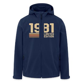 Né en 1981 anniversaire - Cadeau 1981 Vintage 1981 - Veste softshell homme en polyester recyclé Stanley/Stella - marine - Devant - AI Model Male 185 light (185cm)