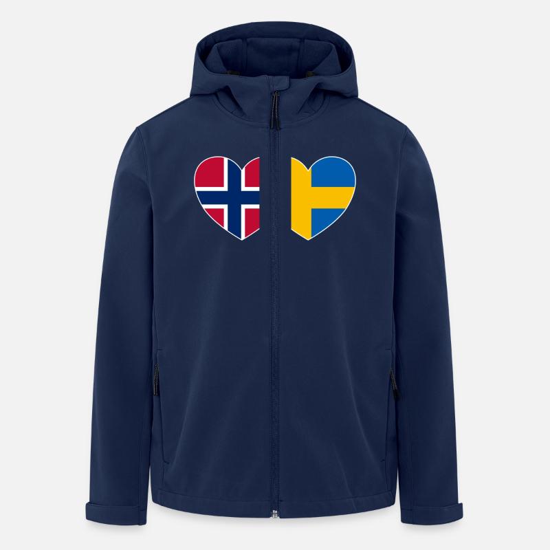 Norge Sverige Flag Hjerte - Stanley/Stella herre softshelljakke i genanvendt polyester - marineblå