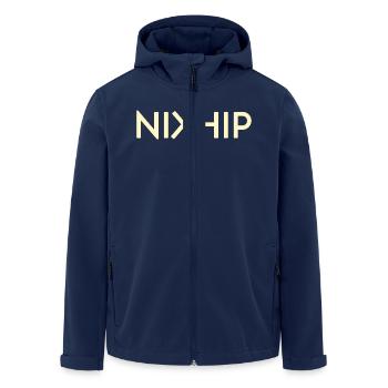 Nixhip Minimal typography beige text - Men’s Recycled Softshell Jacket by Stanley/Stella - navy - Front - AI Model Male 185 light (185cm)