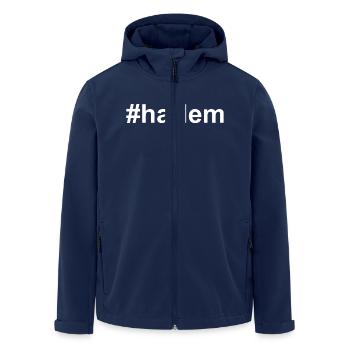 Harlem - Hashtag - #harlem - New York - NY - NYC - Veste softshell homme en polyester recyclé Stanley/Stella - marine - Devant - AI Model Male 185 light (185cm)