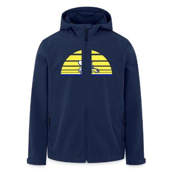 Unicorn Jumping Sun Stripe Rides Sweet Gallop - Men’s Recycled Softshell Jacket by Stanley/Stella - navy - Front - AI Model Male 185 light (185cm)