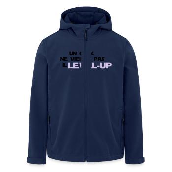 un_geek ne vieillit pas il Level up - Veste softshell homme en polyester recyclé Stanley/Stella - marine - Devant - AI Model Male 185 light (185cm)