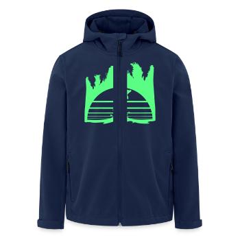 Dolphin Jumping Lines Sun Palm Trees Cool Silhouette - Men’s Recycled Softshell Jacket by Stanley/Stella - navy - Front - AI Model Male 185 light (185cm)