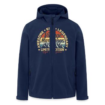 Mars 1985 Anniversaire, Cadeau d’anniversaire Mars 1985 - Veste softshell homme en polyester recyclé Stanley/Stella - marine - Devant - AI Model Male 185 light (185cm)