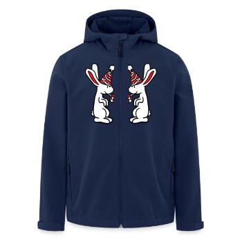2 lapins anniversaire équipe cadeau crapaud chapeau de fête - Veste softshell homme en polyester recyclé Stanley/Stella - marine - Devant - AI Model Male 185 light (185cm)