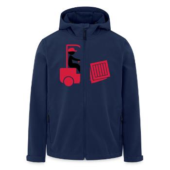 A forklift transporting a box - Men’s Recycled Softshell Jacket by Stanley/Stella - navy - Front - AI Model Male 185 light (185cm)