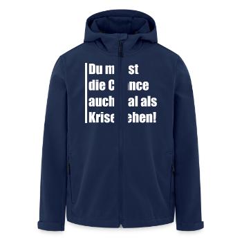Du musst die Chance auch mal Krise sehen - Recycelte Männer Softshell-Jacke von Stanley/Stella - Navy - Vorne - AI Model Male 185 light (185cm)