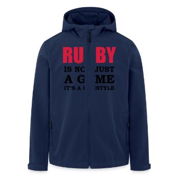 rugby style - Men’s Recycled Softshell Jacket by Stanley/Stella - navy - Front - AI Model Male 185 light (185cm)