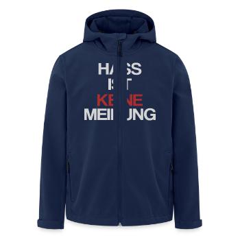 Hass ist keine Meinung | Gegen Rechts - Recycelte Männer Softshell-Jacke von Stanley/Stella - Navy - Vorne - AI Model Male 185 light (185cm)