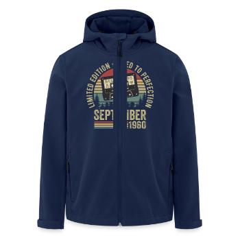 Geboren im September 1960 Jahrgang Vintage 1960 - Recycelte Männer Softshell-Jacke von Stanley/Stella - Navy - Vorne - AI Model Male 185 light (185cm)