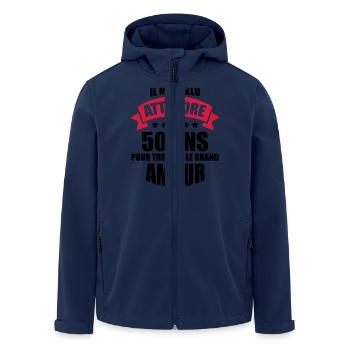il m'a fallu attendre 50 ans pour le grand amour - Veste softshell homme en polyester recyclé Stanley/Stella - marine - Devant - AI Model Male 185 light (185cm)