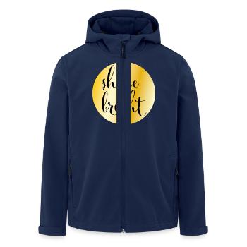 Goldener Kreis mit Spruch "shine bright" - Recycelte Männer Softshell-Jacke von Stanley/Stella - Navy - Vorne - AI Model Male 185 light (185cm)