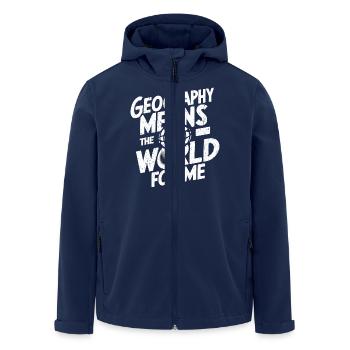 Understanding the world through geography - Men’s Recycled Softshell Jacket by Stanley/Stella - navy - Front - AI Model Male 185 light (185cm)
