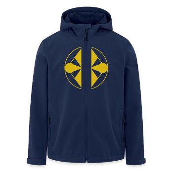 Abstraktes gelbes Logo – Geometrischer Minimalismus - Recycelte Männer Softshell-Jacke von Stanley/Stella - Navy - Vorne - AI Model Male 185 light (185cm)