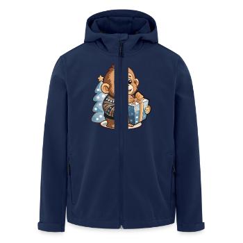 Niedlicher Orang Utan packt Geschenk aus - Recycelte Männer Softshell-Jacke von Stanley/Stella - Navy - Vorne - AI Model Male 185 light (185cm)